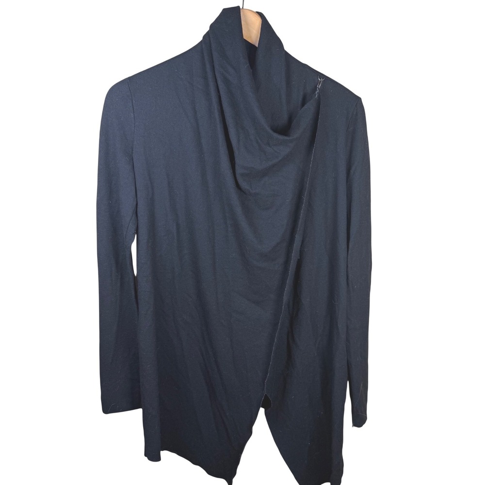 Helmut Lang Draped Wool Cardigan Womens Sm Black Leather Trim Classic Old Money